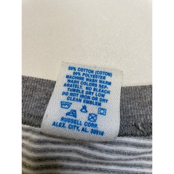 VINTAGE Russell Athletic T-shirt Men XL Gray Striped Short Sleeve USA 90s - Picture 5 of 6